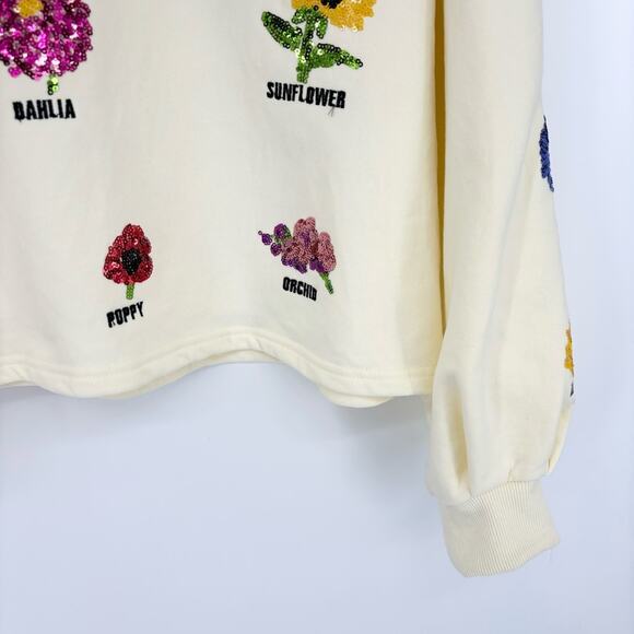 QUEEN OF SPARKLES Floral Embellished Cream Sweater - Picture 5 of 16